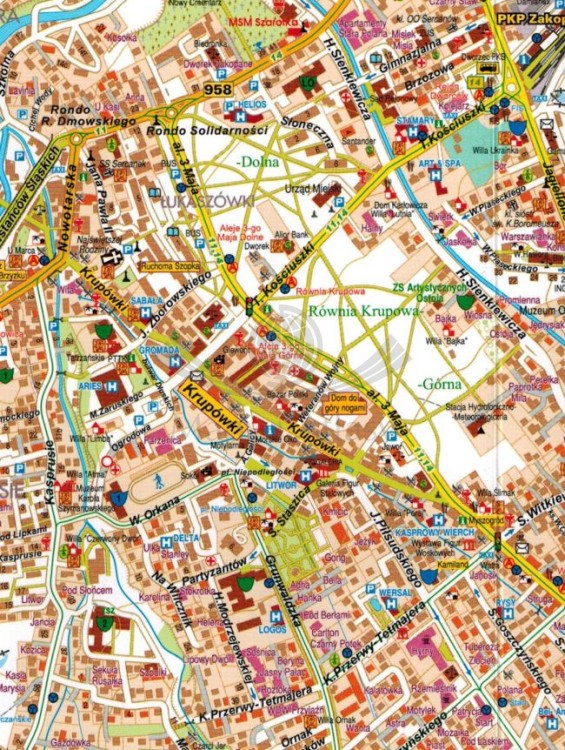 Tatrzański Park Narodowy 1:27 500. Tatry po polsku. Mapa turystyczna wydawnictwa Galileos. Plan Zakopanego - fragment