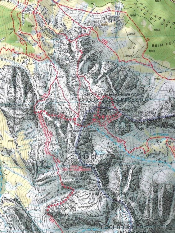 Sextener Dolomiten / Dolomiti di Sesto. Mapa turystyczna 010 wydawnictwa Tabacco. Fragment 2