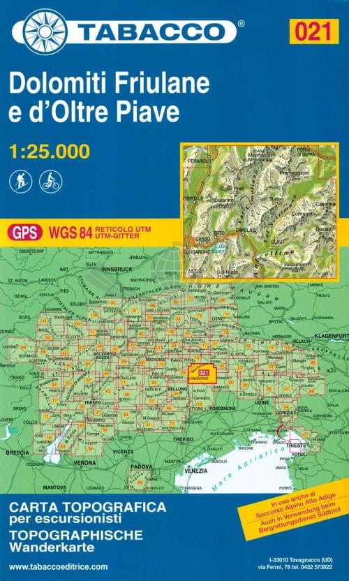 Dolomiti Friulane e d'Oltre Piave 1: 25 000.  Mapa turystyczna 021. Tabacco
