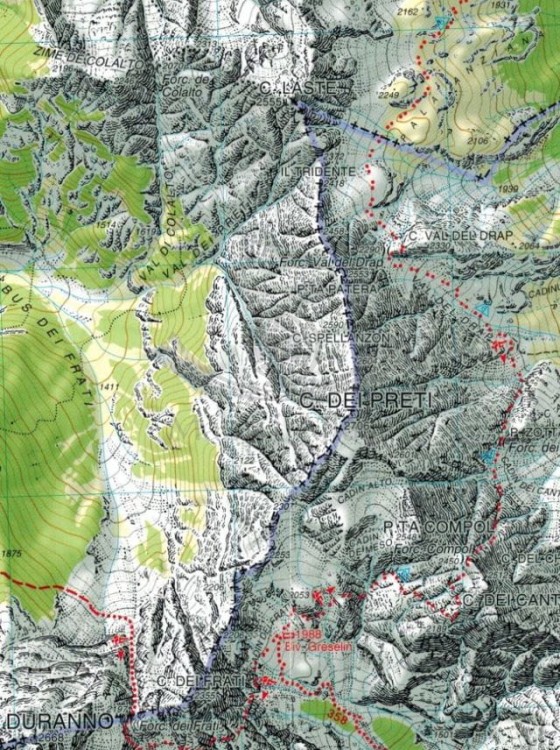 Dolomiti Friulane e d'Oltre Piave 1: 25 000. Wodoodporna mapa turystyczna 021 wydawnictwa Tabacco. Fragment 1
