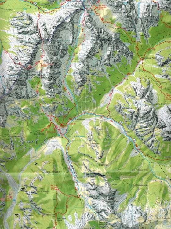 Dolomiti Friulane e d'Oltre Piave 1: 25 000. Wodoodporna mapa turystyczna 021 wydawnictwa Tabacco. Fragment 2