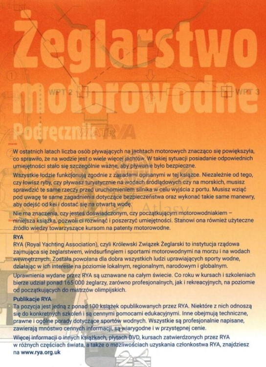 Żeglarstwo motorowodne. Podręcznik RYA wydawnictwa Almapress. Okładka tył