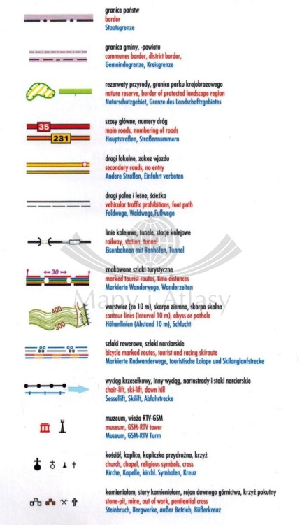Góry Sowie 1:35 000. Mapa turystyczna wydawnictwa Galileos. Legenda 1