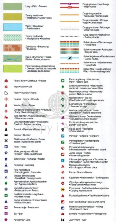 Piława 1:50 000. Laminowana mapa kajakowa wydawnictwa EKO-MAP. Legenda