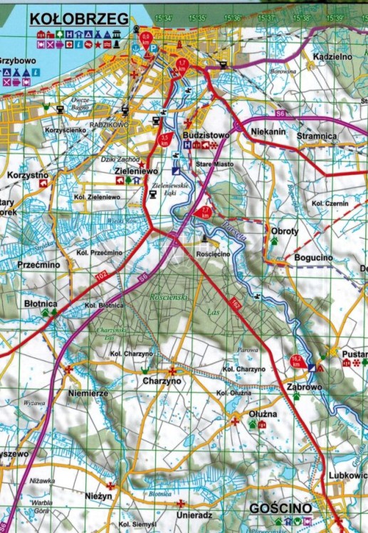 Parsęta 1:100 000. Laminowana mapa kajakowa wydawnictwa EKO-MAP. Fragment 2