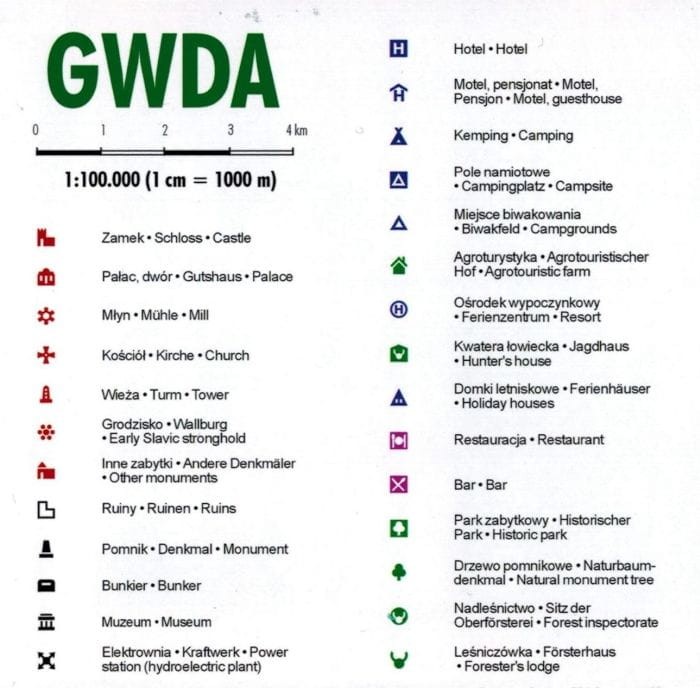 Gwda 1:100 000. Laminowana mapa kajakowa wydawnictwa EKO-MAP. Legenda 1