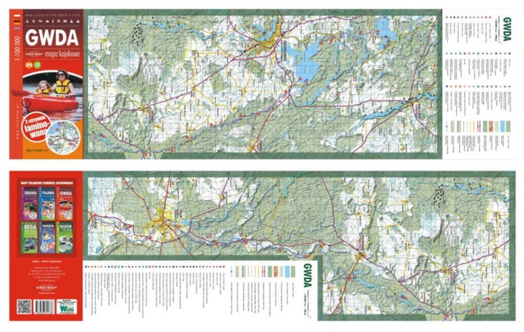 Gwda 1:100 000. Laminowana mapa kajakowa wydawnictwa EKO-MAP. Cała mapa