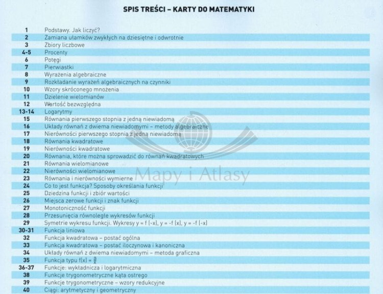 Matematyka. Poziom podstawowy. Matura. Karty do segregatora. wydawnictwa Demart. Spis treści 1