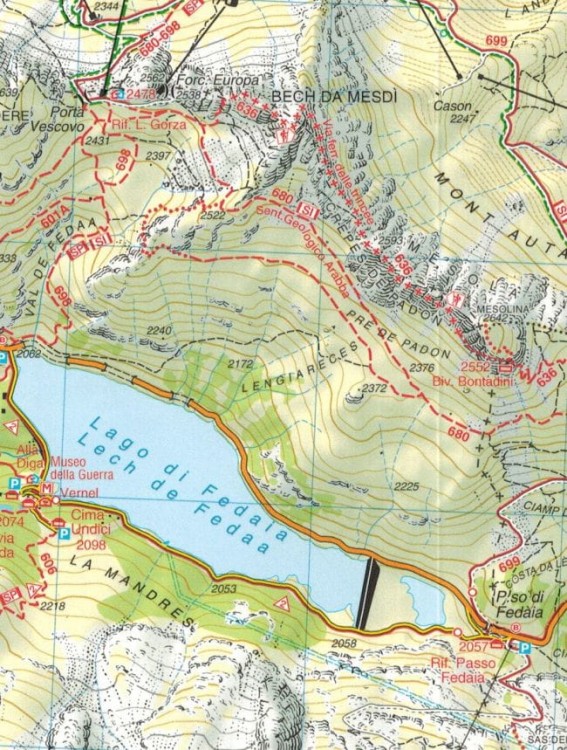 Alta Badia, Arabba - Marmolada. Wodoodporna mapa turystyczna 07 wydawnictwa Tabacco. Fragment 1