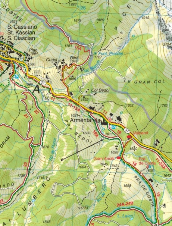 Alta Badia, Arabba - Marmolada. Wodoodporna mapa turystyczna 07 wydawnictwa Tabacco. Fragment 2