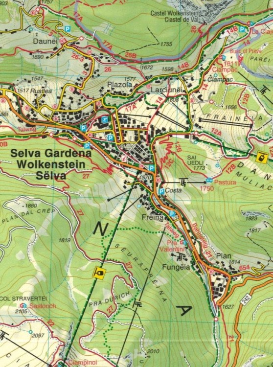Val Gardena, Alpe di Siusi, Seiseralm 1:25 000. Wodoodporna mapa turystyczna 05 wydawnictwa Tabacco. Fragment 1