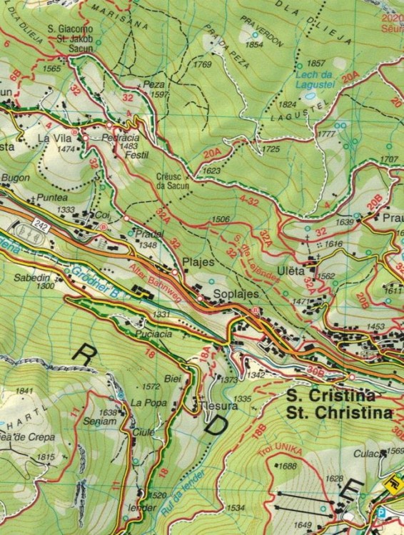 Val Gardena, Alpe di Siusi, Seiseralm 1:25 000. Wodoodporna mapa turystyczna 05 wydawnictwa Tabacco. Fragment 2