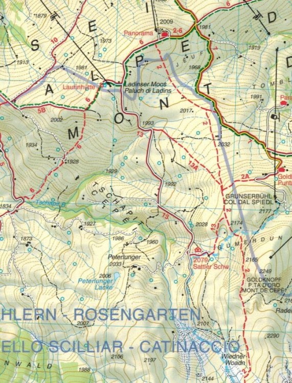 Val Gardena, Alpe di Siusi, Seiseralm 1:25 000. Wodoodporna mapa turystyczna 05 wydawnictwa Tabacco. Fragment 3