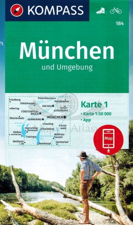 Monachium i okolice. Zestaw dwóch map turystycznych 184 wydawnictwa Kompass. Mapa 1 - okładka