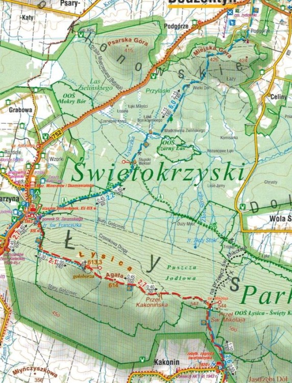 Góry Świętokrzyskie 1:60 000. Mapa turystyczna wydawnictwa Compass. Fragment 1