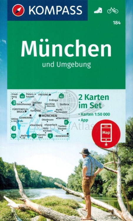 Monachium i okolice. Zestaw dwóch map turystycznych 184 wydawnictwa Kompass. Okładka zestawu