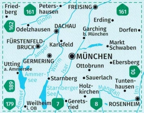 Monachium i okolice. Zestaw dwóch map turystycznych 184 wydawnictwa Kompass. Zasięg zestawu