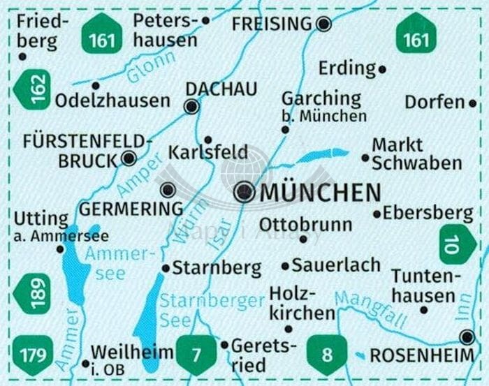 Monachium i okolice. Zestaw dwóch map turystycznych 184 wydawnictwa Kompass. Zasięg zestawu