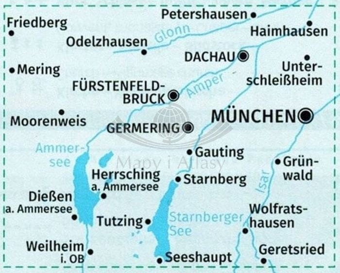 Monachium i okolice. Zestaw dwóch map turystycznych 184 wydawnictwa Kompass. Mapa 1 - zasięg