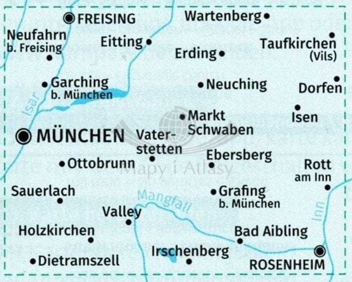 Monachium i okolice. Zestaw dwóch map turystycznych 184 wydawnictwa Kompass. Mapa 2 - zasięg