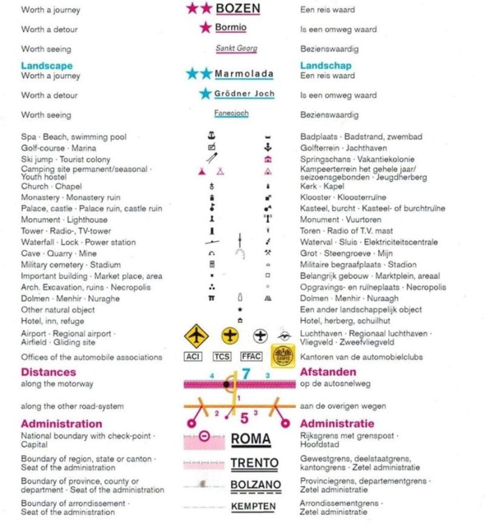 Dolomity 1:150 000. Mapa samochodowo-turystyczna 364 wydawnictwa Kompass. Legenda 2