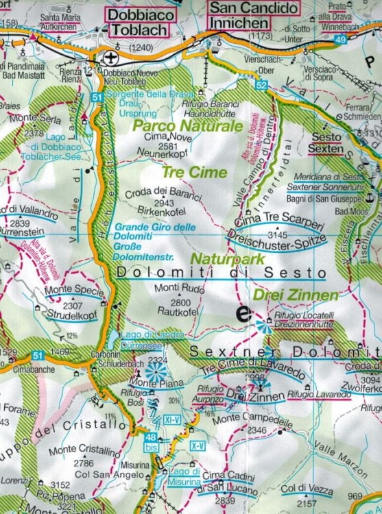 Dolomity 1:150 000. Mapa samochodowo-turystyczna 364 wydawnictwa Kompass. Fragment 2