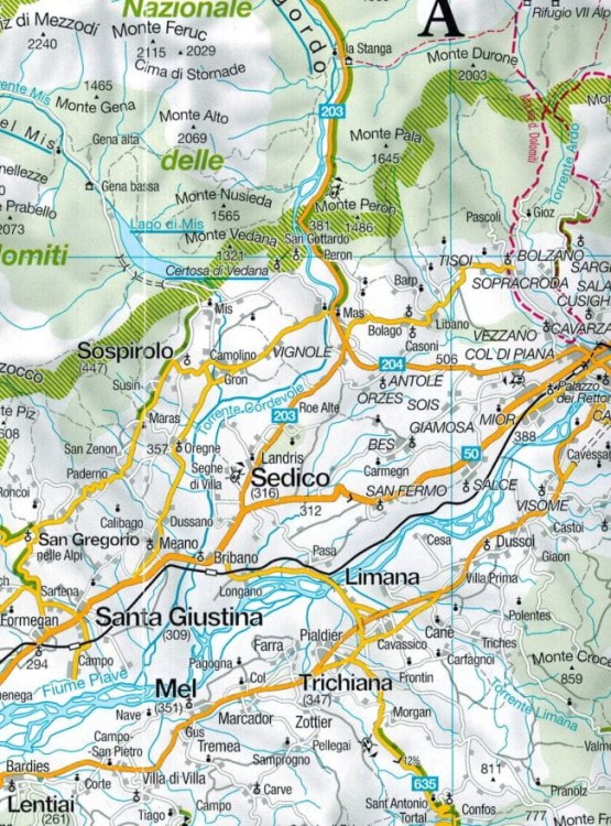 Dolomity 1:150 000. Mapa samochodowo-turystyczna 364 wydawnictwa Kompass. Fragment 3