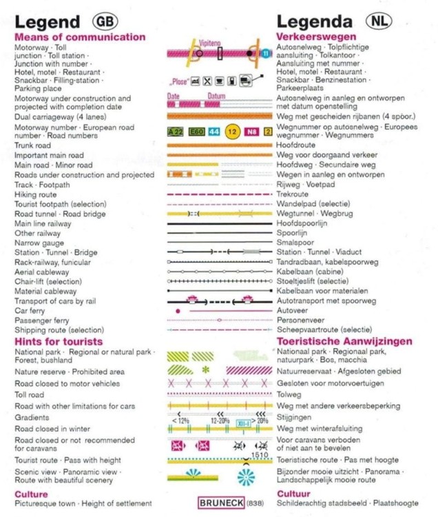 Dolomity 1:150 000. Mapa samochodowo-turystyczna 364 wydawnictwa Kompass. Legenda 1