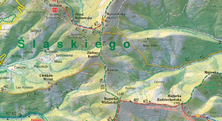 Beskid Śląski i Mały 1:52 500. Laminowana mapa panoramiczna wydawnictwa ExpressMap. Fragment