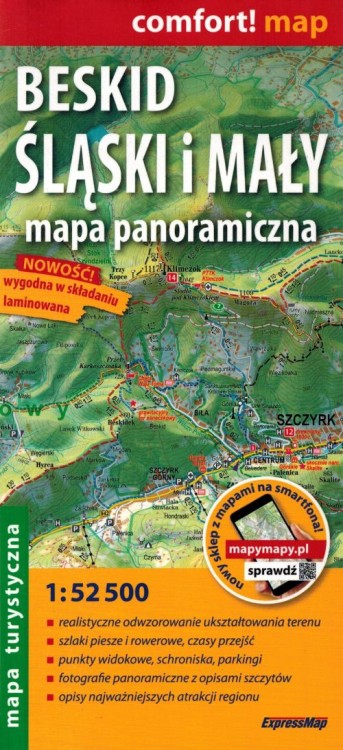 Beskid Śląski i Mały 1:52 500. Laminowana mapa panoramiczna wydawnictwa ExpressMap. Okładka