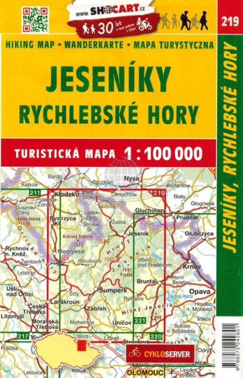 Jeseniky / Jesioniki, Góry Rychlebskie i Złote, Masyw Śnieżnika. Mapa turystyczna 219 wydawnictwa Shocart. Okładka tył