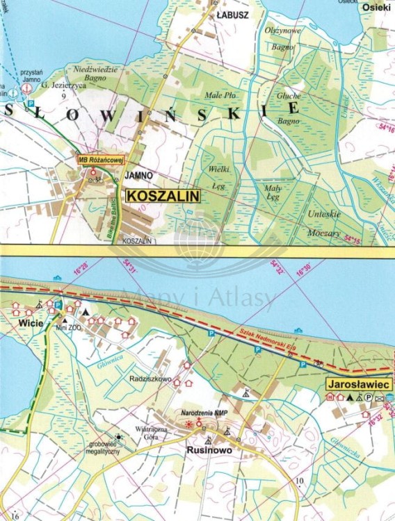 Wybrzeże Bałtyku II. Mrzeżyno - Kołobrzeg - Jarosławiec. Mapa turystyczna wydawnictwa Eko-Graf. Fragment 2
