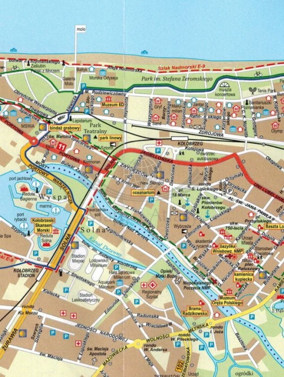 Wybrzeże Bałtyku II. Mrzeżyno - Kołobrzeg - Jarosławiec. Mapa turystyczna wydawnictwa Eko-Graf. Plan miasta - fragment