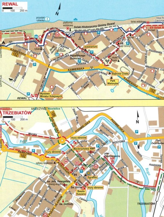 Wybrzeże Bałtyku. Wolin - Świnoujście - Dziwnów - Niechorze. Mapa turystyczna wydawnictwa Eko-Graf. Plan miasta - fragment
