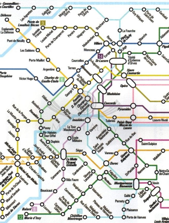 Paryż 1:10 000. Wodoodporna mapa / Plan miasta wydawnictwa Freytag & Berndt. Sieć metra - fragment