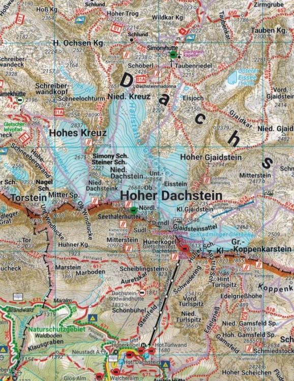 Dachstein, Inneres Salzkammergut, Ausseerland, Filzmoos. Mapa turystyczna WK 0281 wydawnictwa Freytag & Berndt. Fragment 1