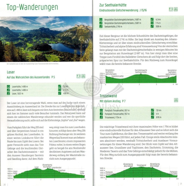 Dachstein, Inneres Salzkammergut, Ausseerland, Filzmoos. Mapa turystyczna WK 0281 wydawnictwa Freytag & Berndt. Mini przewodnik - przykładowe strony 1