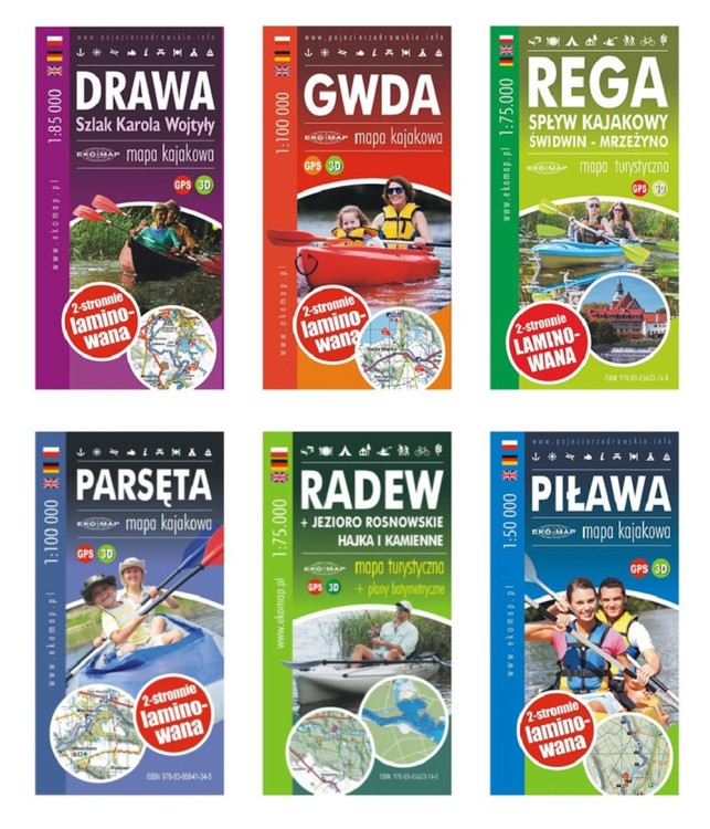 Pomorze Środkowe. Zestaw: 6 x map kajakowych wydawnictwa EKO-MAP. Skład zestawu