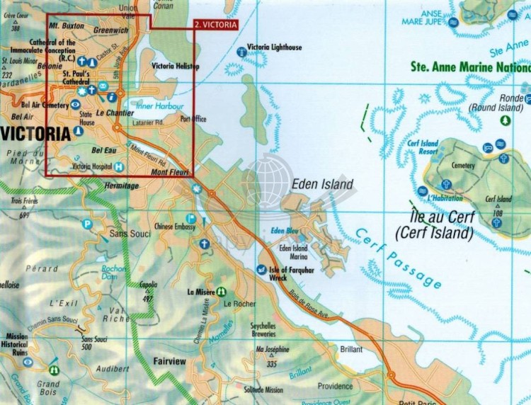 Seszele 1:50 000. Laminowana mapa turystyczna. Fragment 1