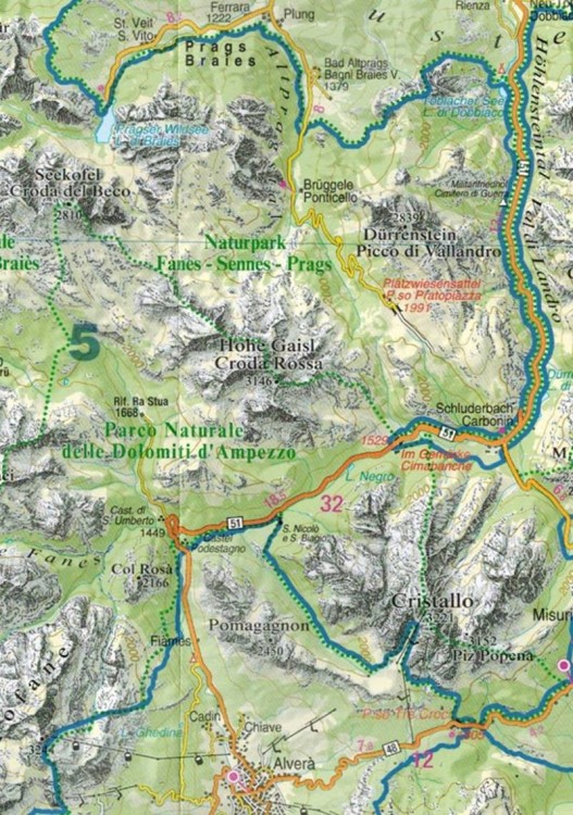 Dolomity 1:150 000. Mapa turystyczna wydawnictwa Tabacco. Fragment 1