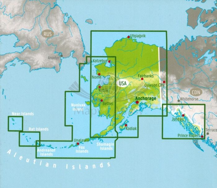 Alaska 1:1 500 000. Mapa samochodowo-turystyczna wydawnictwa Freytag & Berndt. Zasięg