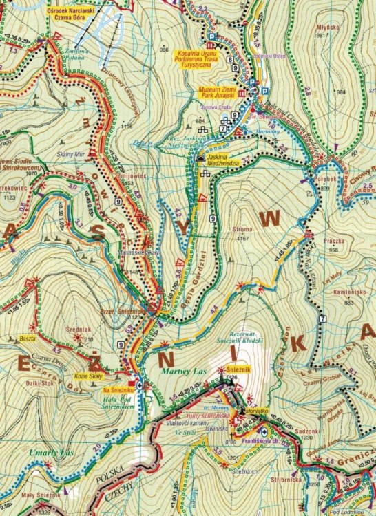 Masyw Śnieżnika, Góry Bialskie, Złote, Krowiarki. Mapa turystyczna wydawnictwa Galileos. Fragment 3