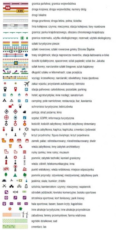 Masyw Śnieżnika, Góry Bialskie, Złote, Krowiarki. Mapa turystyczna wydawnictwa Galileos. Legenda