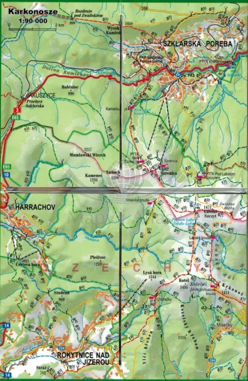 Karkonosze 1:90 000. Laminowana minimapa turystyczna wydawnictwa ExpressMap. Fragment 2