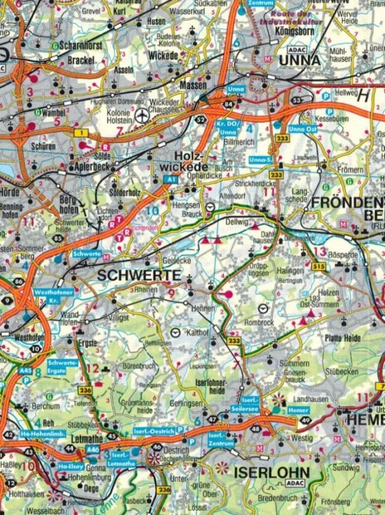 Niemcy: Westfalia / Nordhein-Westfalen 1:200 000. Mapa turystyczno-samochodowa wydawnictwa Freytag & Berndt. Fragment 2