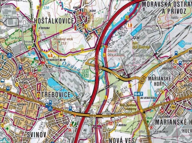 Ostrawa i okolice / Ostravsko. Mapa turystyczna 467 wydawnictwa Shocart. Fragment 1