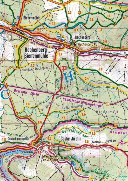 Góry Kruszne, Rudawy / Erzgebirge / Krusne Hory, Mostecko. Mapa turystyczna 408 wydawnictwa Shocart. Fragment 1