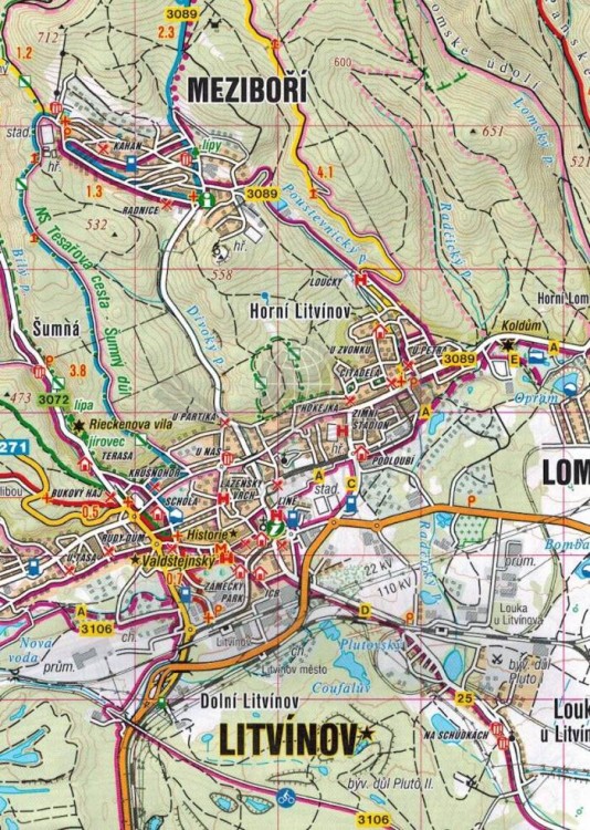 Góry Kruszne, Rudawy / Erzgebirge / Krusne Hory, Mostecko. Mapa turystyczna 408 wydawnictwa Shocart. Fragment 2