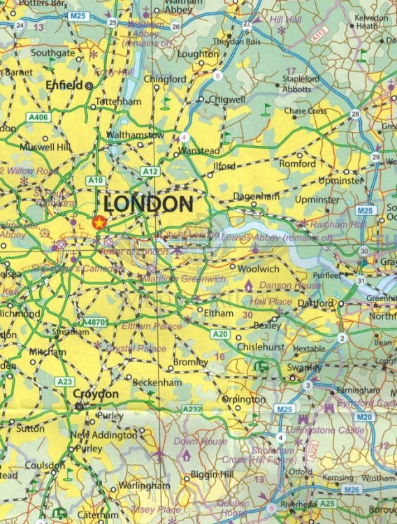 Anglia Południowo-Wschodnia i Midlands. Mapa samochodowo-turystyczna wydawnictwa ITMB. Fragment 1