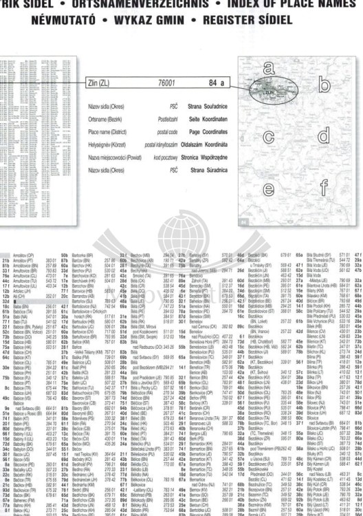 Czechy i Słowacja 1:150 000. Atlas samochodowo-turystyczny wydawnictwa Freytag & Berndt. Czechy - indeks